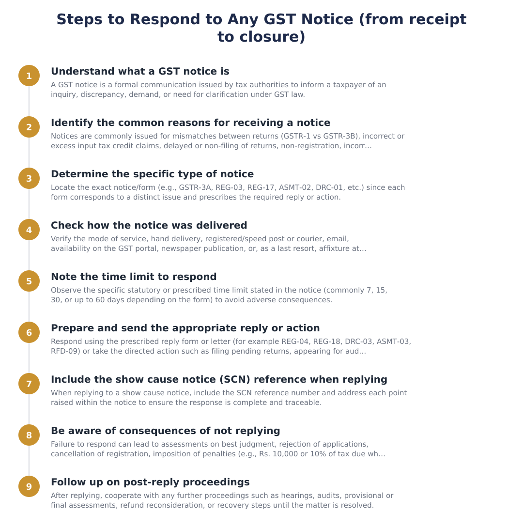 Steps to Respond to Any GST Notice (from receipt to closure)
