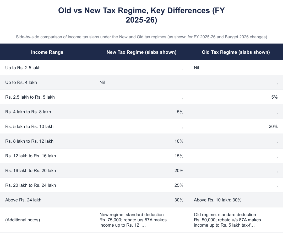 Old vs New Tax Regime, Key Differences (FY 2025-26)