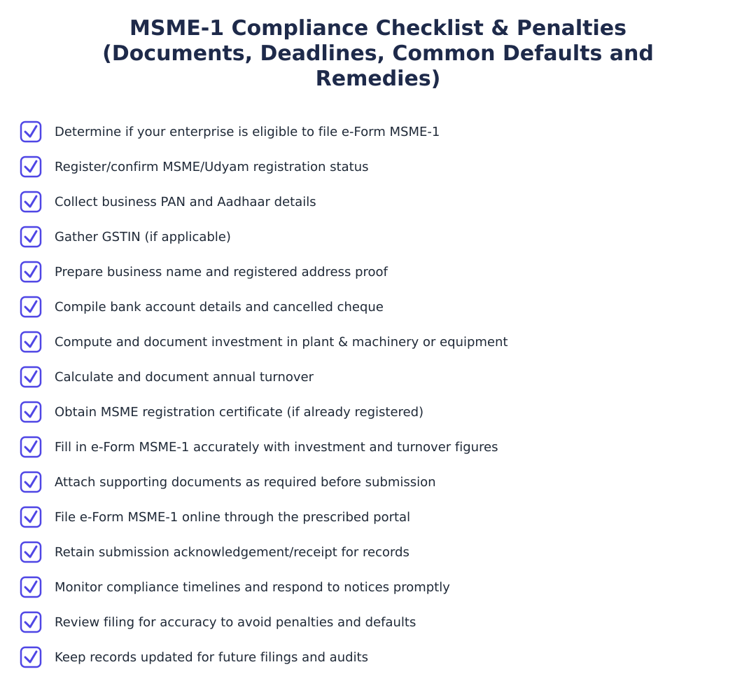 MSME-1 Compliance Checklist & Penalties (Documents, Deadlines, Common Defaults and Remedies)   
