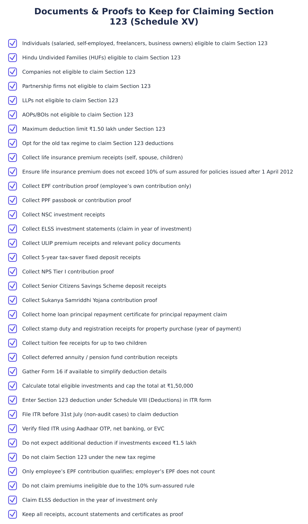 Documents & Proofs to Keep for Claiming Section 123 (Schedule XV)